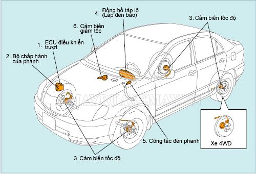 Sơ đồ cấu tạo hệ thống ABS trên ô tô