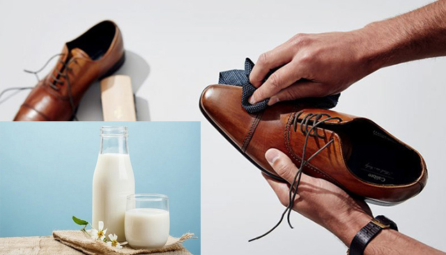Dùng sữa tươi không đường để khắc phục giày da bị nhăn